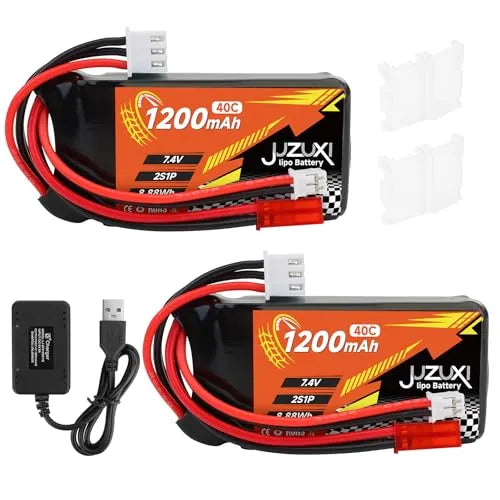 2PCS 7.4Vリポバッテリー1200MAH 2S 40C XHおよびJST PH2.0コネクタを備えた充電式リチウムポリマーバッテリーおよびFPVレーシングドローンRCカーボートクワッドコプターエアプレーンRCモデルと互換性のある充電器
