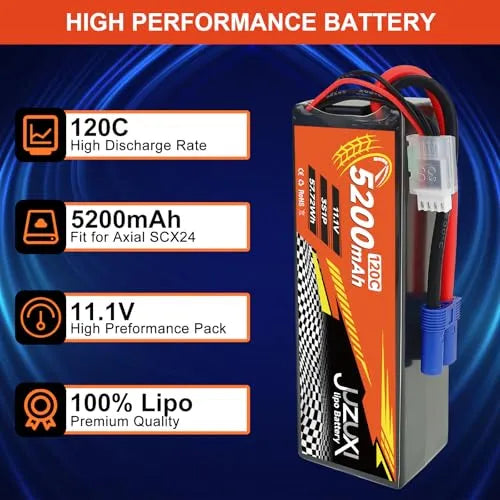 2PCS 11.1Vリポバッテリー5200MAH 3S 120C RC CAR RC BOAT QUADCOPTER HELICOPTER AIRPLANE RCモデルと互換性のあるXHおよびEC5コネクタを備えた充電式リチウムポリマーバッテリー