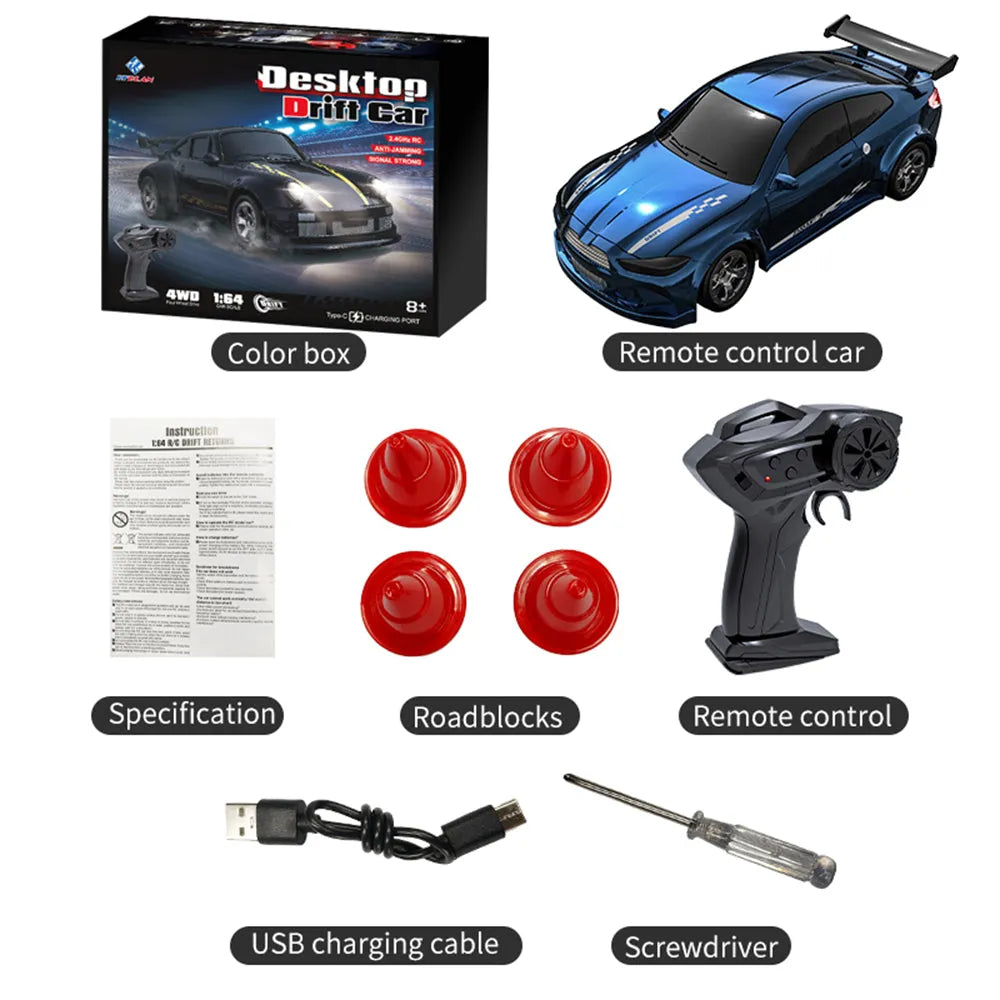 KFPLAN KF20 1/64 4WD Drift RC Car-Mini High-Speed LED Racing Vehicle