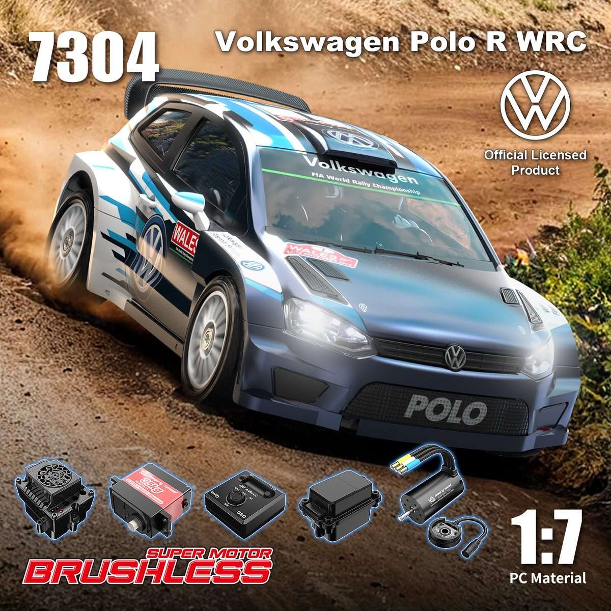MJX Hyper Go 7304 1/7 Volkswagen Polo R WRC 4S Brushless 60 km/h Official Licensed RC Rally Car