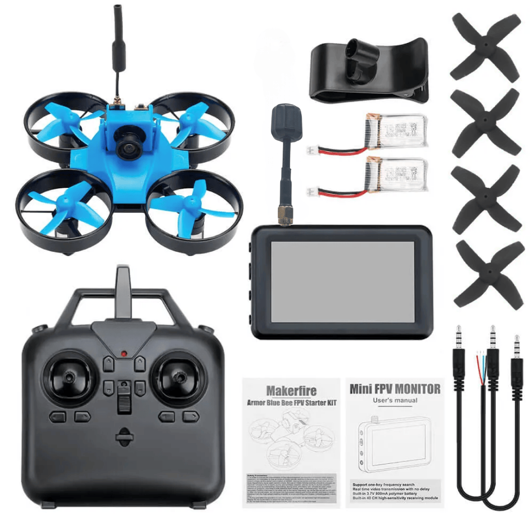 Makerfire Armor Blue Bee FPV Drone Kit - 2nd Gen 65mm Micro Racing Quadcopter with Upgraded Flight Control