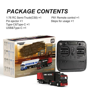 Turbo Racing 1:76 C50 Remote Control Semi Truck Trailer RC Truck - Makerfire