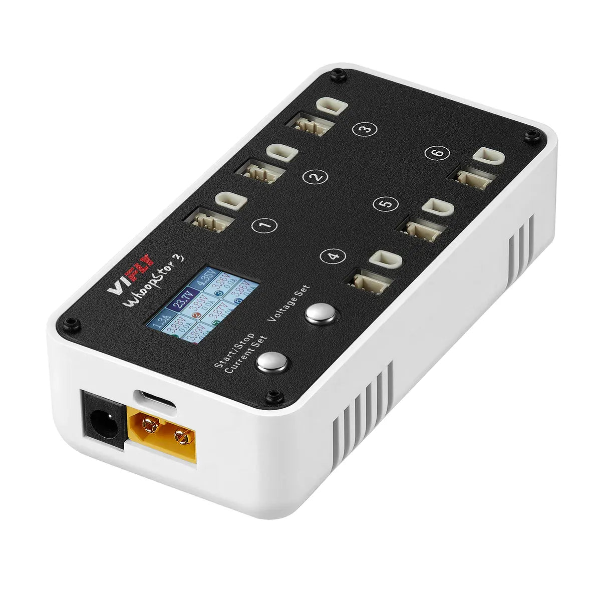 VIFLY WhoopStor 3 - 1S LiPo/LiHV 6 Channel DC/USB-C Battery Storage Charger Compatible w/BT2.0 and PH2.0 - White VIFLY WhoopStor 3 - 1S LiPo/LiHV 6 Channel DC/USB-C Battery Storage Charger Compatible w/BT2.0 and PH2.0 - White
