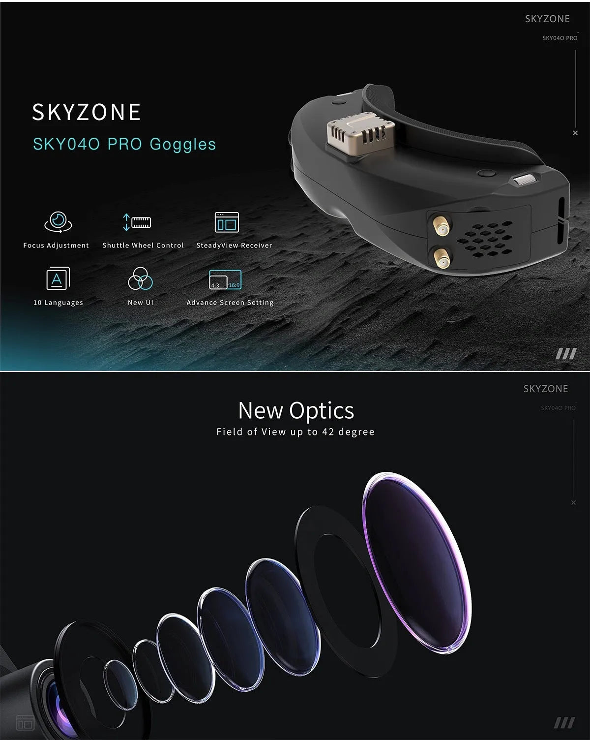 Upgraded - SKYZONE SKY 04O PRO FPV Goggles - Dual Receiver Fusion Analog Video Transmission