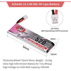 4pcs 520mAh 1S 3.8V LiPo Battery 80C HV LiHv Battery JST-PH 2.0 - Makerfire