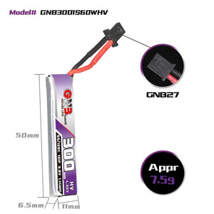 Gaoneng GNB 1S 300Mah 3.8V 60C/120C HV Lipo Battery With GNB27 High Current Discharge Plug(Pack of 4) - Makerfire