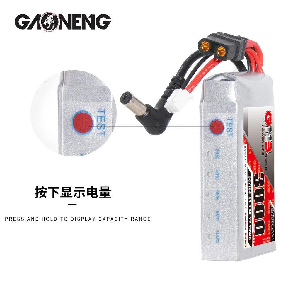 GAONENG 3000mAh 2S LiPo Battery 7.4V 5C with XT60 Plug DC 5.5*2.1mm for Fat Shark Glasses HD Goggles - Makerfire