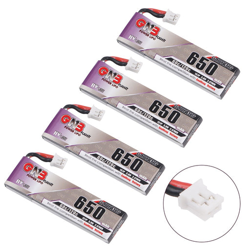 GNB 4pcs 650mAh 1S 3.8V HV LiPo Battery 60C with JST-PH 2.0 PowerWhoop mCPX Connector for FPV Drone