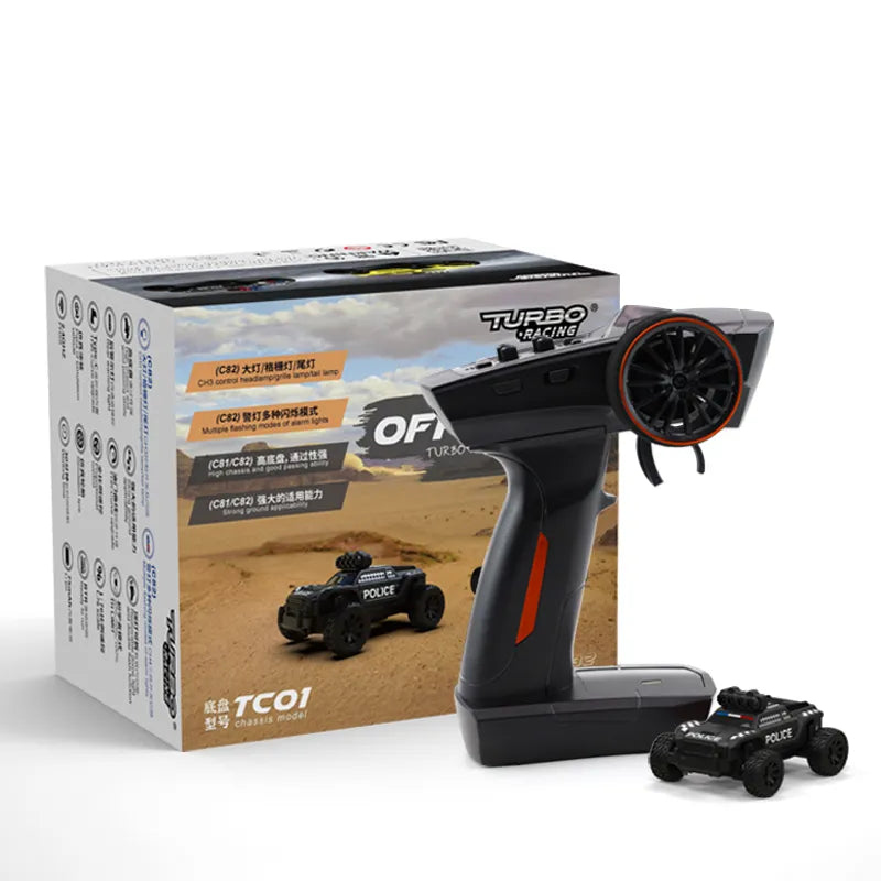 Turbo Racing 1:76 C82 2.4GHz RC Off-Road Truck Car RTR Fully Proportional Steering Police Car - Makerfire