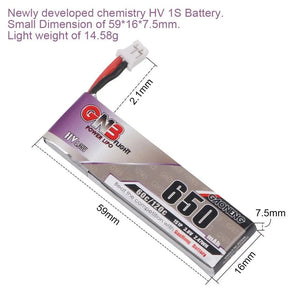 GNB 4pcs 650mAh 1S 3.8V HV LiPo Battery 60C with JST-PH 2.0 PowerWhoop mCPX Connector for FPV Drone