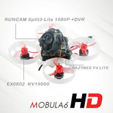 Happymodel Mobula6 HD 65mm Crazybee F4 Lite 1S Whoop FPV Racing Drone BNF w/ Runcam Split3-lite 1080P HD DVR Camera Compatible Frsky D8 Receiver - Makerfire
