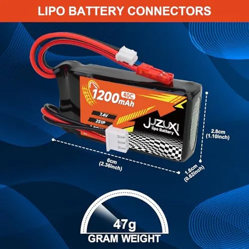 2PCS 7.4Vリポバッテリー1200MAH 2S 40C XHおよびJST PH2.0コネクタを備えた充電式リチウムポリマーバッテリーおよびFPVレーシングドローンRCカーボートクワッドコプターエアプレーンRCモデルと互換性のある充電器
