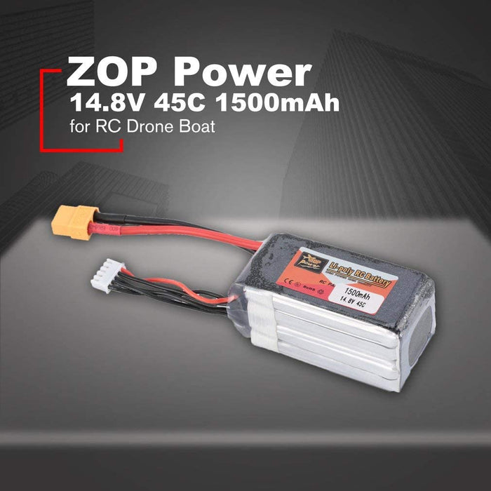ZOP Power 1500mAh 14.8V 45C 4S LiPo Battery XT60 Plug for RC Drone Boat Airplane