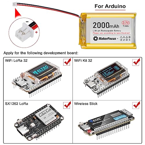 Lipo Battery 3.7V 2000mAh 1S 1C Rechargeable Lithium Battery with Protection Board, Rubber Insulation Tape and Micro JST 1.25 Plug for Arduino Node MCU ESP32 Development Board (4pcs)