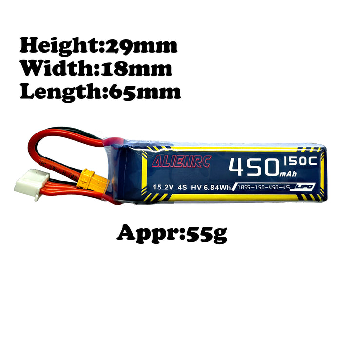 Alien 450mAh 4S 15.2V 150C XT30 Battery with XT30 Plug(Pack of 2)