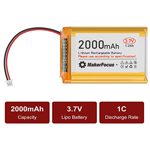 Lipo Battery 3.7V 2000mAh 1S 1C Rechargeable Lithium Battery with Protection Board, Rubber Insulation Tape and Micro JST 1.25 Plug for Arduino Node MCU ESP32 Development Board (4pcs)