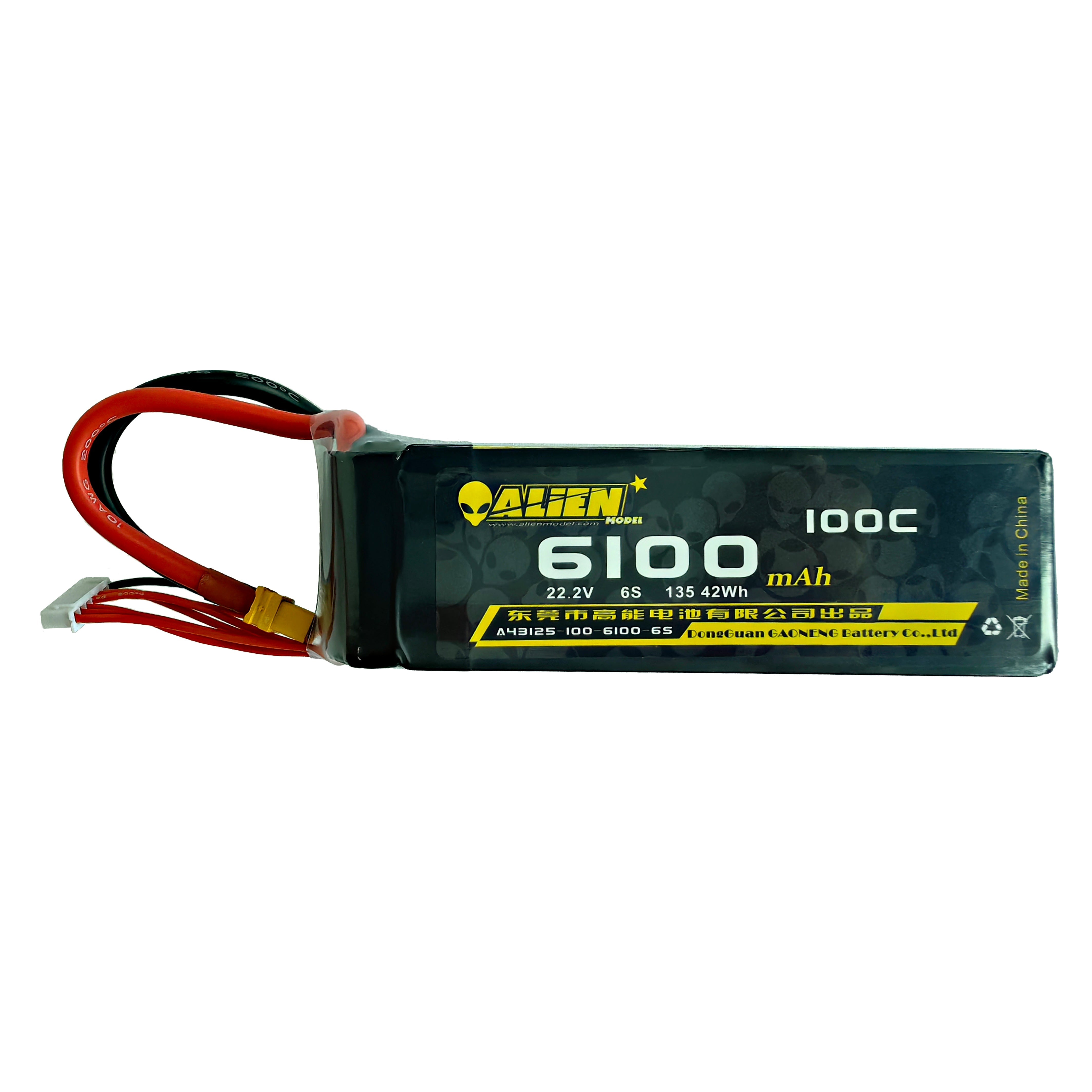 Aline 6100mAh 100C 6S 22.2V Lipo Battery XT90 Plug - Makerfire