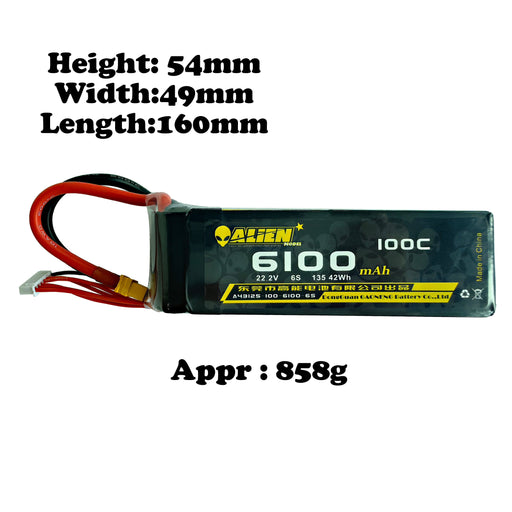 Aline 6100mAh 100C 6S 22.2V Lipo Battery XT90 Plug - Makerfire