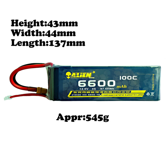 Alien 6600mAh 4S 14.8V 100C  Battery with XT60 Plug