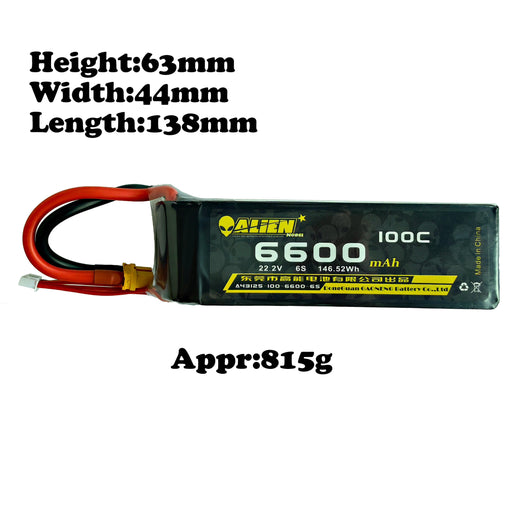 Alien 6600mAh 6S 22.2V 100C Battery with XT60 Plug - Makerfire