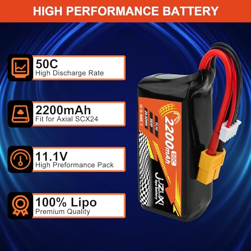 2Pcs 11.1V Lipo Battery 2200mAh 3S 50C Rechargeable Lithium Polymer Batteries with XH XT60 Connectors Compatible with Most RC Cars Airplane Helicopter Quadcopter FPV(2 Pack)