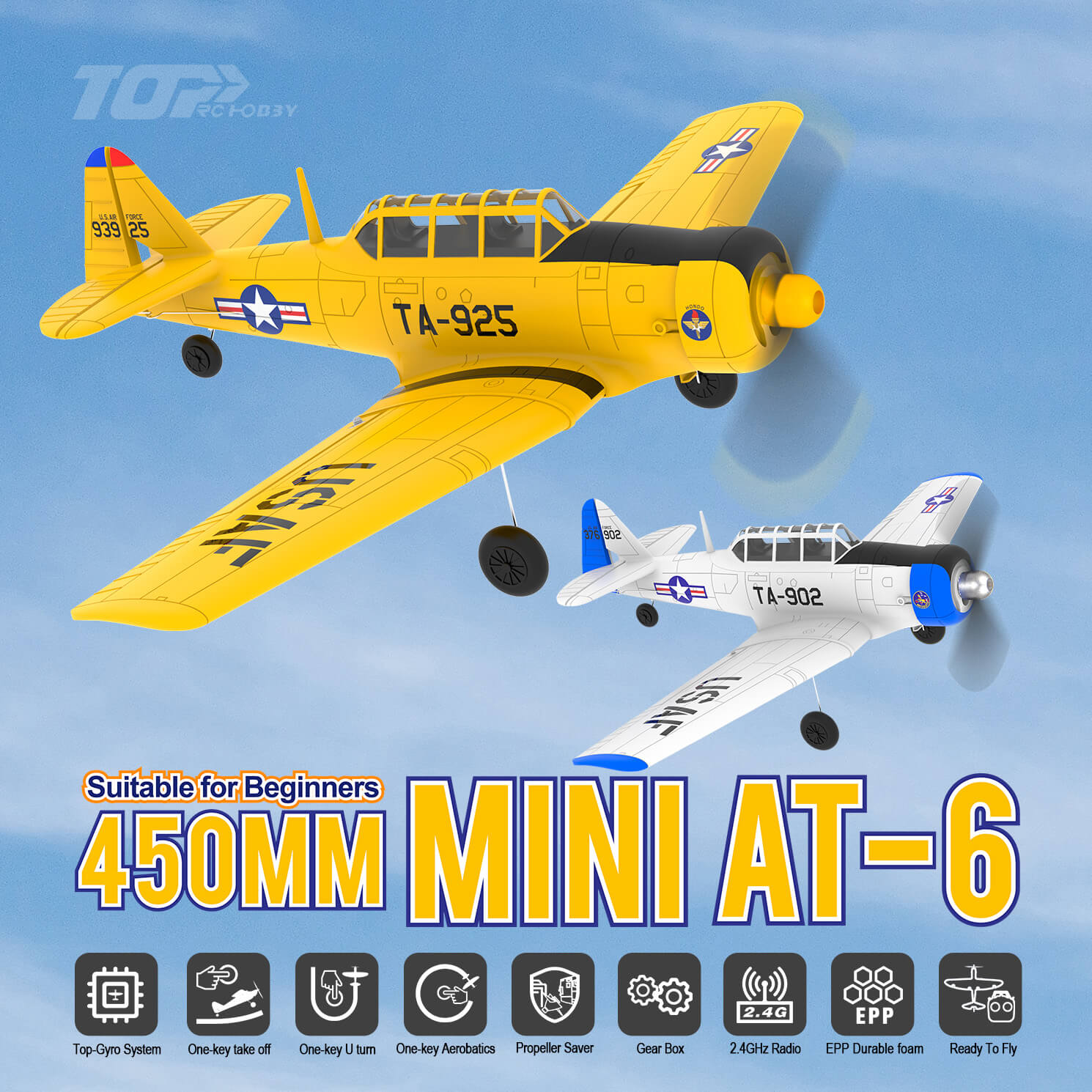 TOP RC Hobby RC Airplane Mini AT6 RTF 450mm Yellow