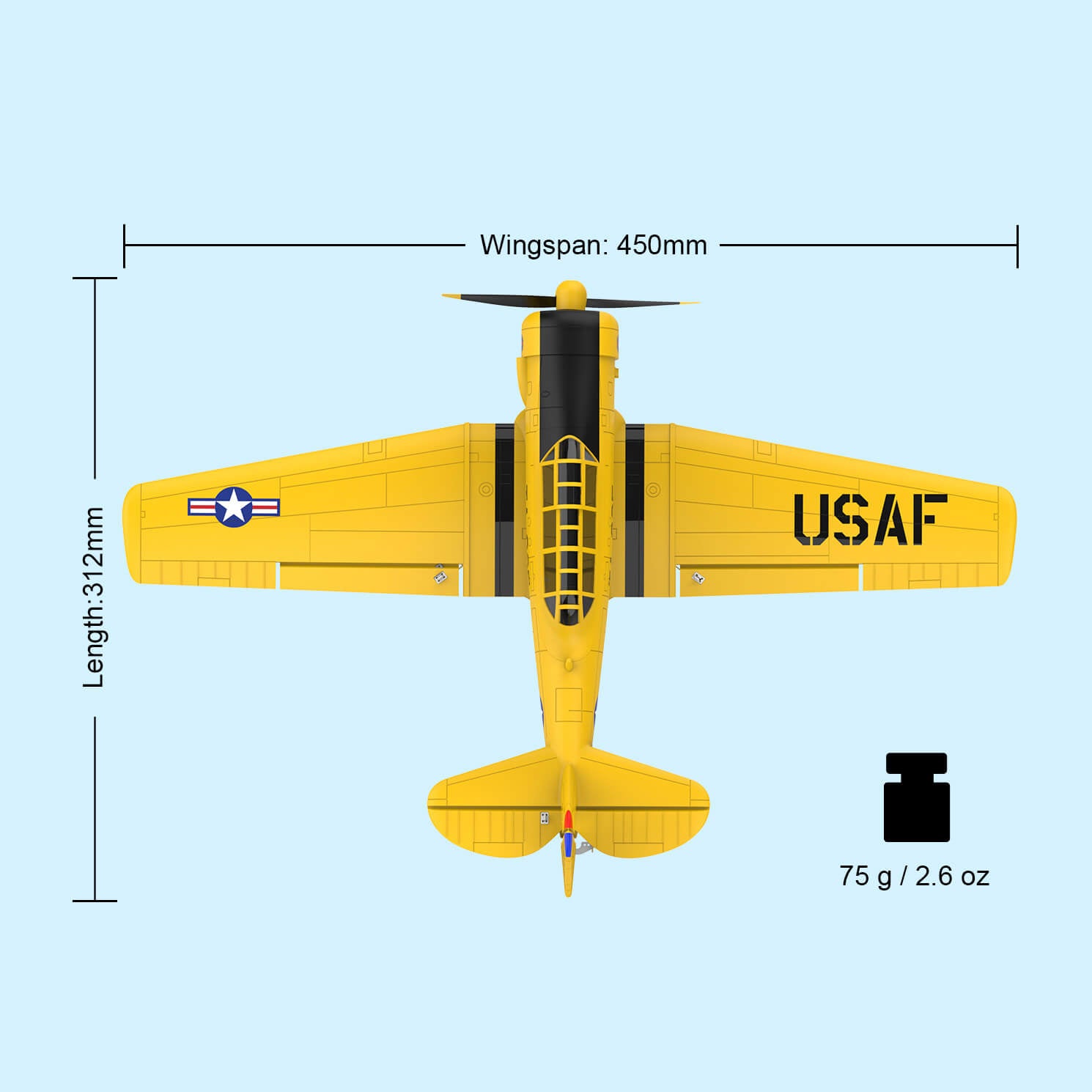 TOP RC Hobby RC Airplane Mini AT6 RTF 450mm Yellow