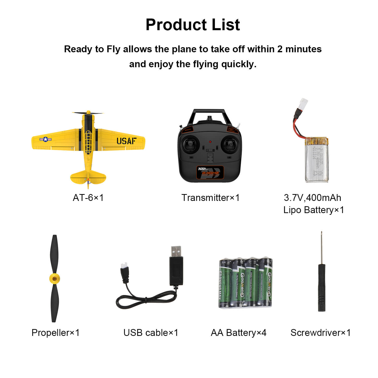 TOP RC Hobby RC Airplane Mini AT6 RTF 450mm Yellow