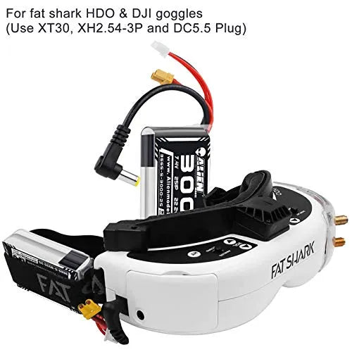 crazepony fpv goggles Crazepony 3000mAh 2S LiPo Battery Fatshark FPV Goggles Battery 7.4V with XT30/DC5.5 Plug for D JI HD Digital Goggles Skyzone 03O Goggles Hobby