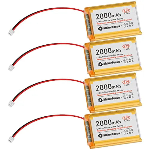 Batteria Lipo 3.7V 2000Mah 1S 1C Batteria di litio ricaricabile con scheda di protezione, nastro isolante in gomma e plug Micro JST 1.25 per Arduino Node MCU ESP32 Sviluppo di sviluppo (4PC)