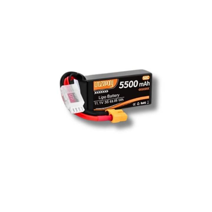 CrazePony 3S 11.1V 5500MAH 50C XT60プラグ付きLIPOバッテリー