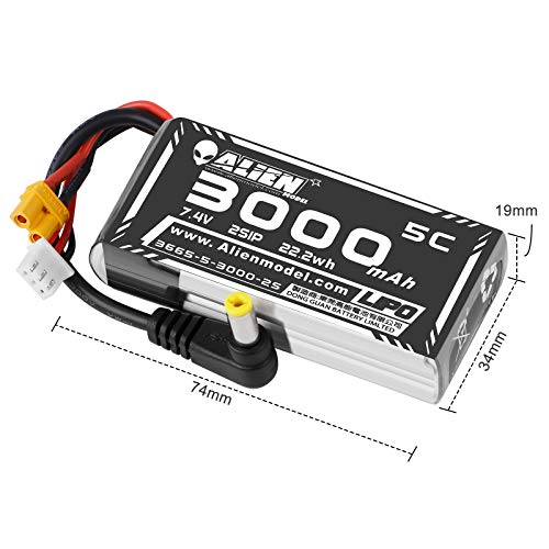 Crazepony 3000mAh 2S LiPo Battery Fatshark FPV Goggles Battery 7.4V with XT30/DC5.5 Plug for D JI HD Digital Goggles Skyzone 03O Goggles Hobby Wireless FPV RC Receiver