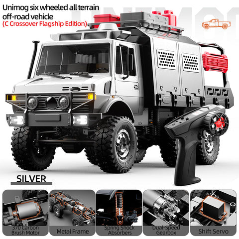 JJRC C8823C 1/18 6x6 RC Rock Crawler – 2.4GHz Unimog Off-Road Truck with 2-Speed Transmission & Waterproof ESC