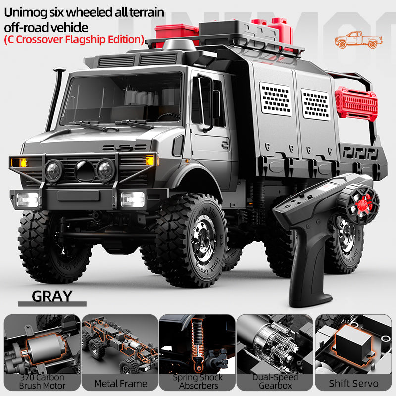 JJRC C8823C 1/18 6x6 RC Rock Crawler – 2.4GHz Unimog Off-Road Truck with 2-Speed Transmission & Waterproof ESC