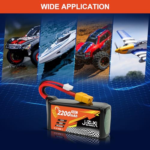 2Pcs 11.1V Lipo Battery 2200mAh 3S 50C Rechargeable Lithium Polymer Batteries with XH XT60 Connectors Compatible with Most RC Cars Airplane Helicopter Quadcopter FPV(2 Pack)