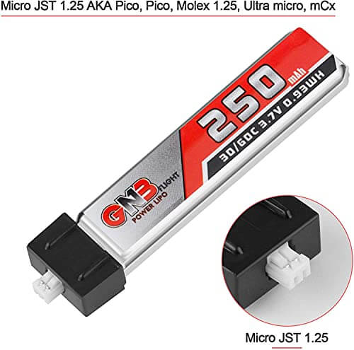 Crazepony 4pcs 250mAh 1S LiPo Battery 3.7V 30C Blade Inductrix Battery Micro JST 1.25 Connector for Kingkong Tiny 6 Tiny Whoop FPV Racing Drone