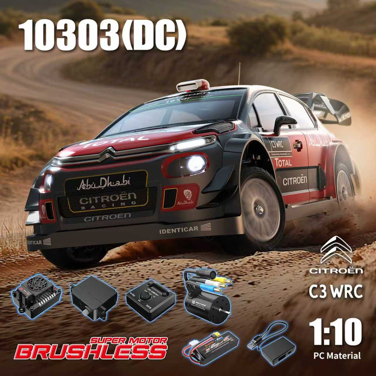 MJX Hyper Go 10303 Citroen C3 WRC 1/10 Brushless RC Rally Car – 3S Power, Metal Chassis, Gyro, Licensed Citroen Model