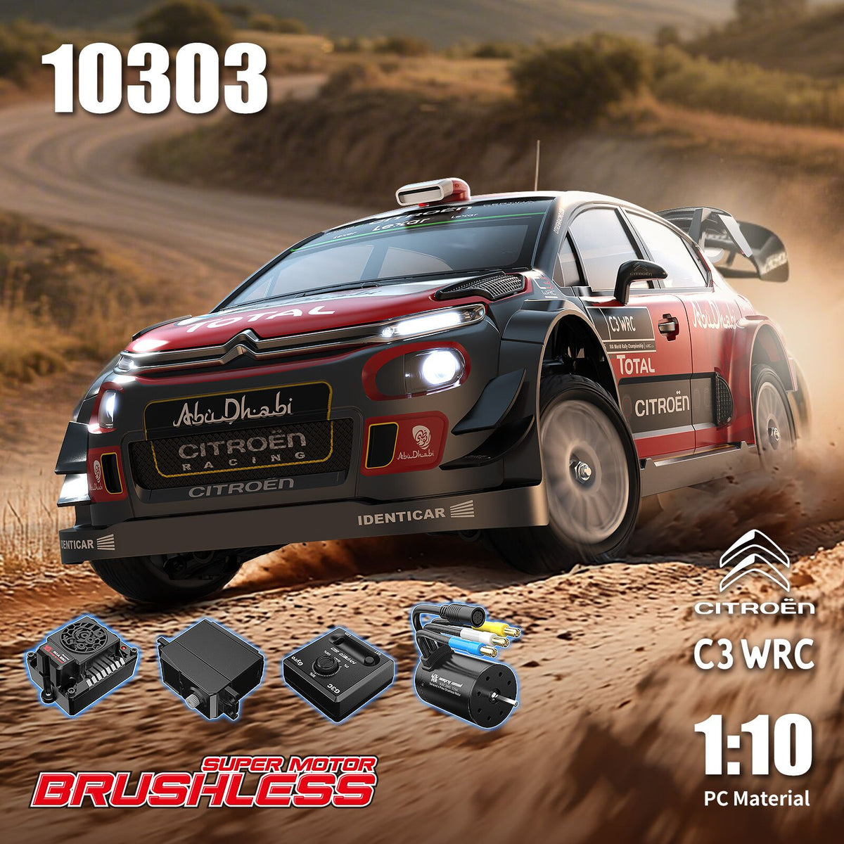 MJX Hyper Go 10303 Citroen C3 WRC 1/10 Brushless RC Rally Car – 3S Power, Metal Chassis, Gyro, Licensed Citroen Model