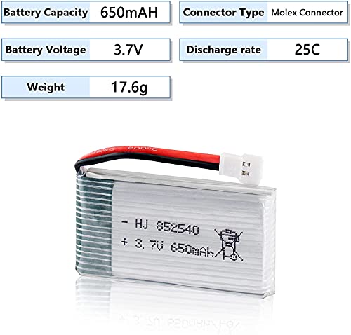 2PCS Drone Batteries 3.7V Lipo Battery USB Charger and 650mAh Lipo Battery with Battery Charger for SYMA X5 Serial UAV Drone Quadcopter Rechargeable Battery