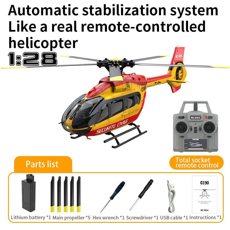 Yellow With battery RC Helicopter RC ERA C190 H145 1:28 Scaled 6CH 6-Axis Altitude Hold Optical Flow Positioning RTF Version