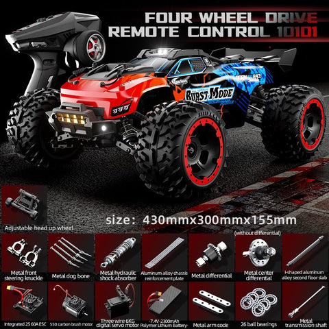 SCY 10101 1/10 Scale 4WD RC Monster Truck – 2,4 GHz-es, nagy sebességű, terepjáró RTR autó (csiszolt motor)