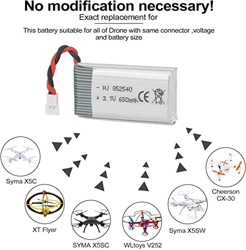 2PCS Drone Batteries 3.7V Lipo Battery USB Charger and 650mAh Lipo Battery with Battery Charger for SYMA X5 Serial UAV Drone Quadcopter Rechargeable Battery