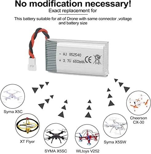 Batterie per droni da 2 pcs da 3 pcs Caricatore USB e batteria LiPo da 650 mAh con caricabatterie per Syma X5 UAV DRONE DRONE QUADCOPTER BATTERE