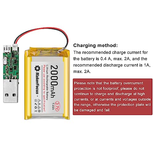 Lipo Battery 3.7V 2000mAh 1S 1C Rechargeable Lithium Battery with Protection Board, Rubber Insulation Tape and Micro JST 1.25 Plug for Arduino Node MCU ESP32 Development Board (4pcs)