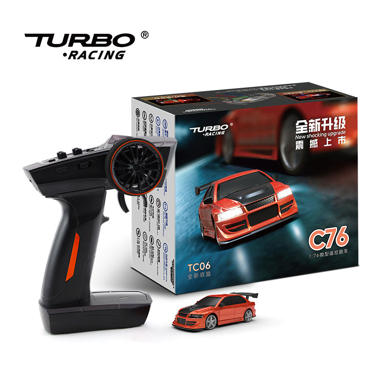 ターボレーシングC76 1/76 RCスポーツカーミニドリフトRCカー調整可能なホイールベース、LEDライト - クラシックレッド