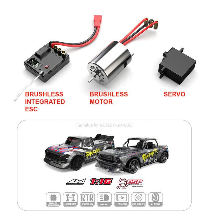 New UDIRC UD1601 Pro/Basic 40km/H-30km/H i azhurnuar RTR 1/16 2.4G 4WD RC CAR Automjete LED Dritë