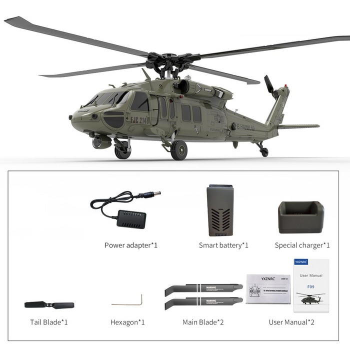 Yuxiang F09 Black Hawk UH60 RC Helicopter 1:47 Scale 2.4Ghz 6CH 6-Axis Gyro BNF/RTF Compatible With FUTABA S-FHSS - Makerfire