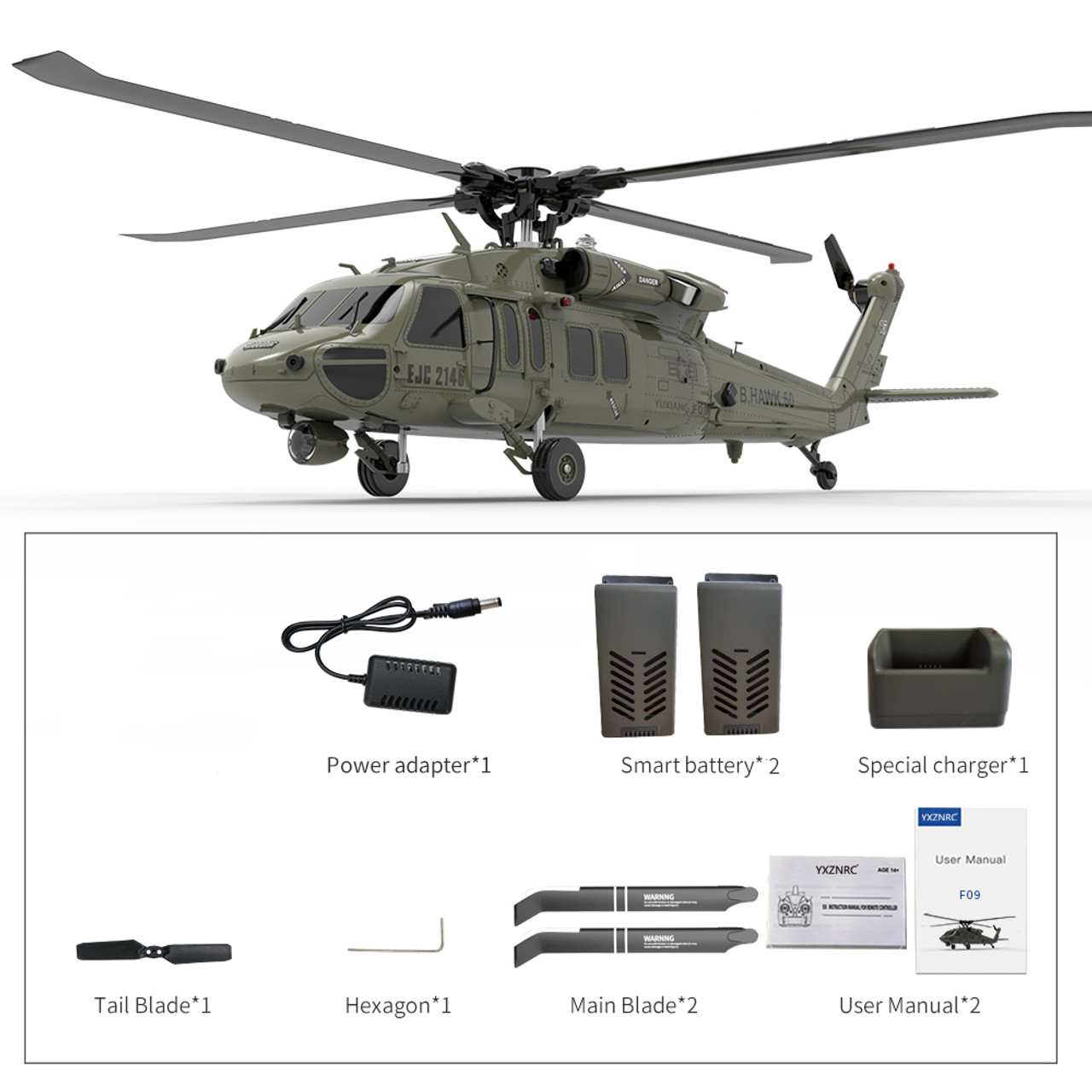 Yuxiang F09 Black Hawk UH60 RC Helicopter 1:47 Scale 2.4Ghz 6CH 6-Axis Gyro  BNF/RTF Compatible With FUTABA S-FHSS