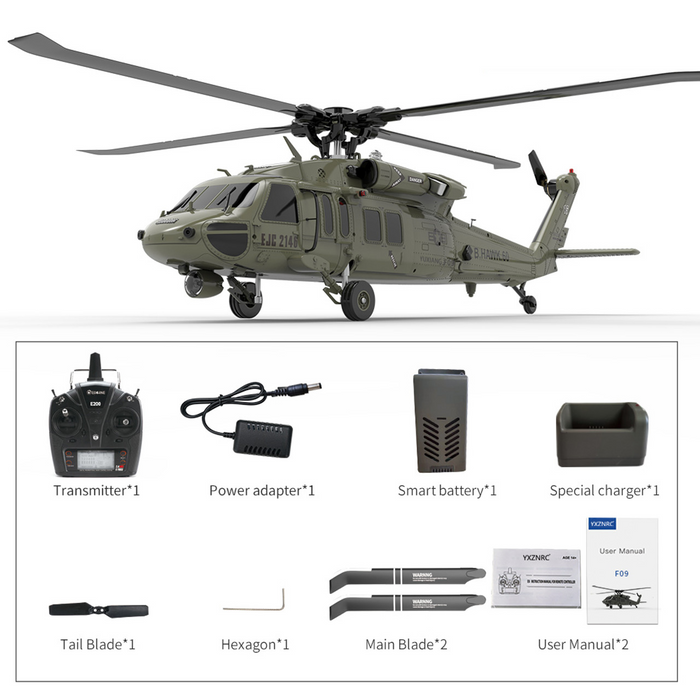 Black Hawk UH60 RC Helicóptero 1:47 Escala 2.4Ghz 6CH 6-Axis Gyro BNF Compatible con FUTABA S-FHSS