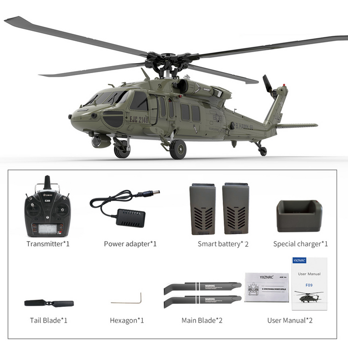 Black Hawk UH60 RC Helicóptero 1:47 Escala 2.4Ghz 6CH 6-Axis Gyro BNF Compatible con FUTABA S-FHSS